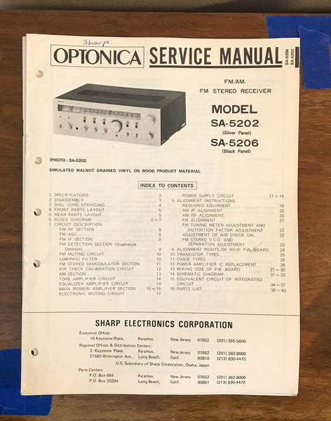 Sharp SA-5202 SA-5206 Receiver Service Manual *Original*