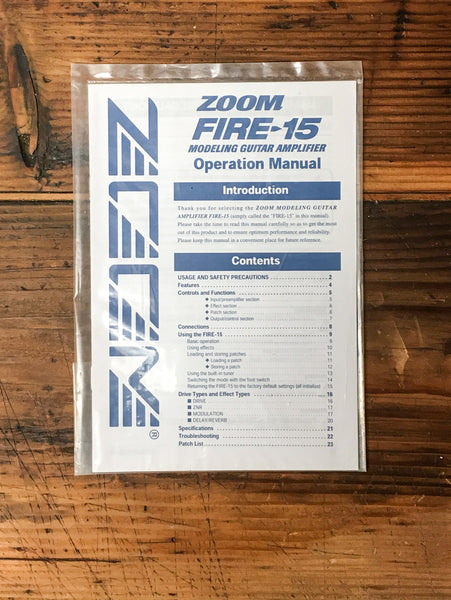 Zoom Fire 15 Guitar Amplifier User / Operation Manual *Original*