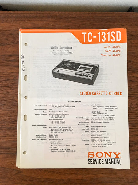 Sony TC-131SD Tape Recorder Service Manual *Original*