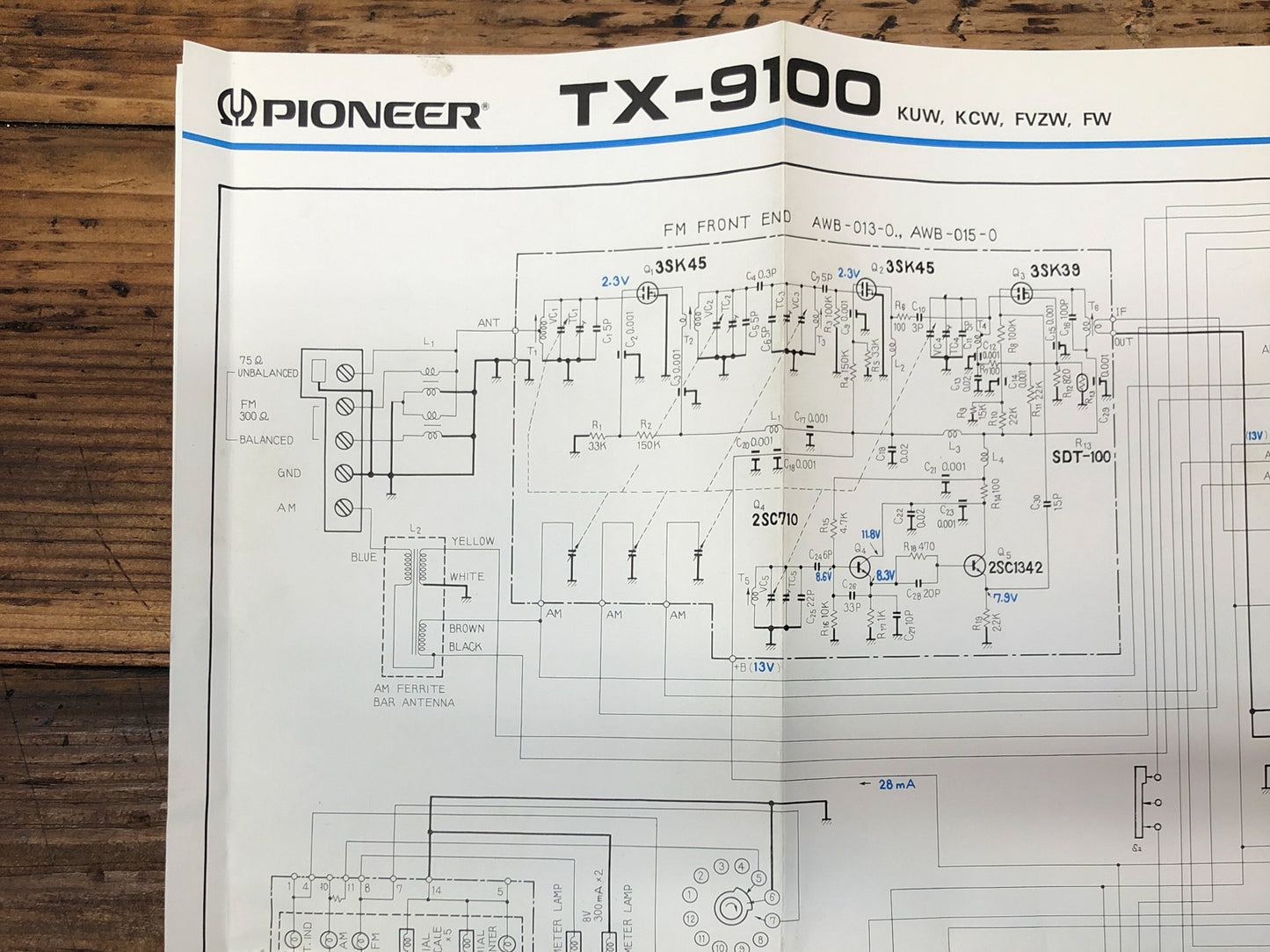 Pioneer TX-9100 Tuner Foldout Service Manual *Original*