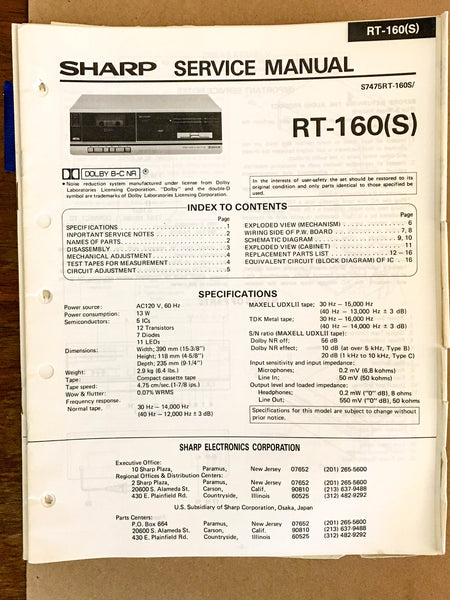 Sharp RT-160 Cassette Deck  Service Manual *Original*