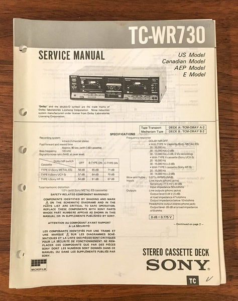 Sony TC-WR730 Tape Cassette Service Manual *Original*