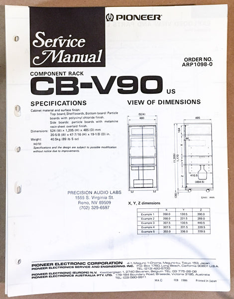 Pioneer CB-V90 Audio Rack Service Manual *Original*