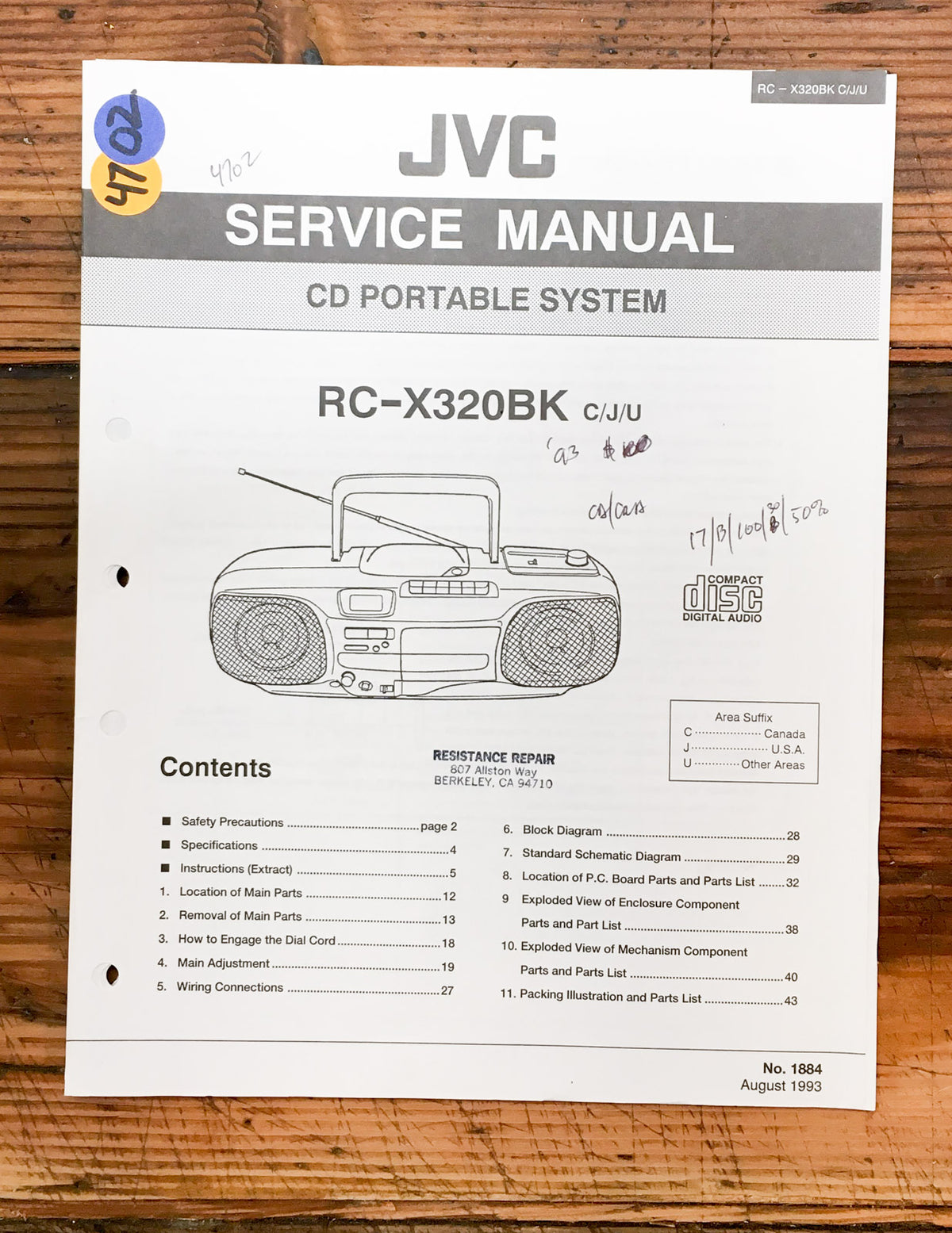 JVC PC-X320 BK Stereo  Service Manual *Original*