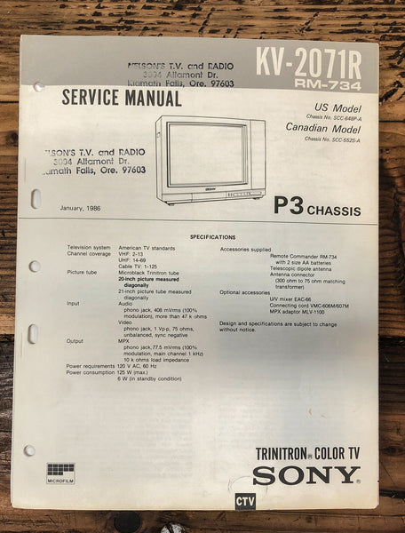 Sony KV-2071R TV  Service Manual *Original*