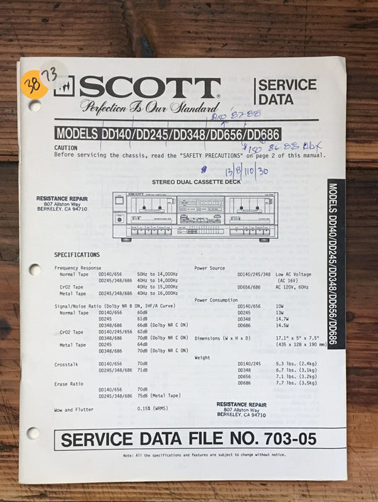 Scott DD140 DD245 DD348 DD656 DD686 Cassette  Service Manual *Original*