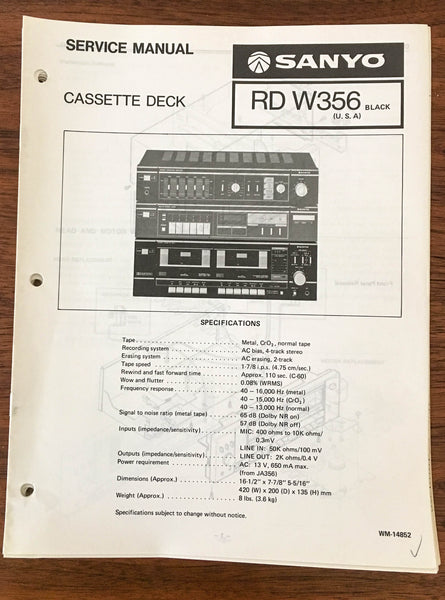 Sanyo RD W356 Cassette Deck Service Manual *Original*