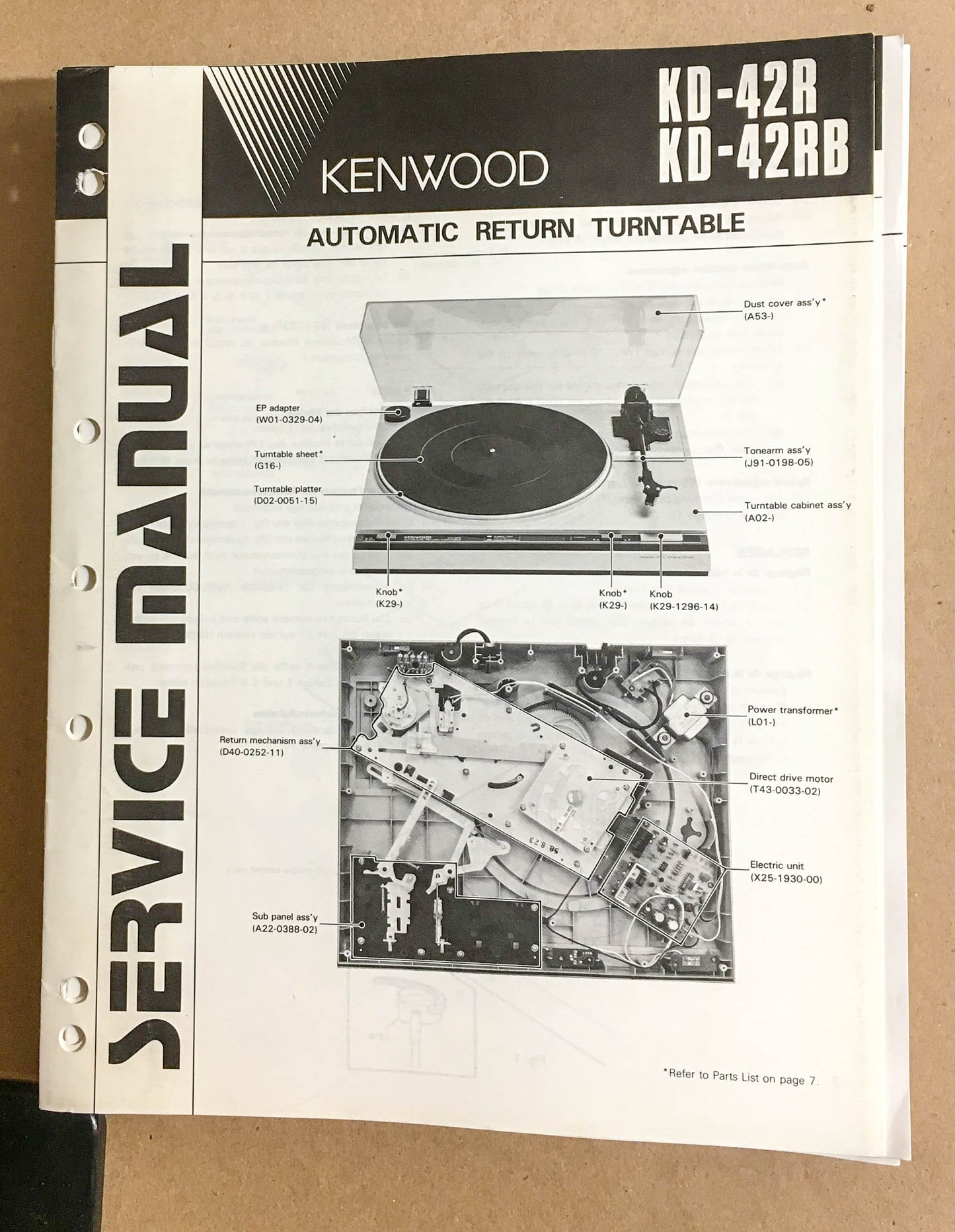 Kenwood KD-42R 42RB Turntable / Record Player  Service Manual *Original*