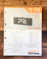 Sony TC-570 Reel to Reel Service Manual *Original*