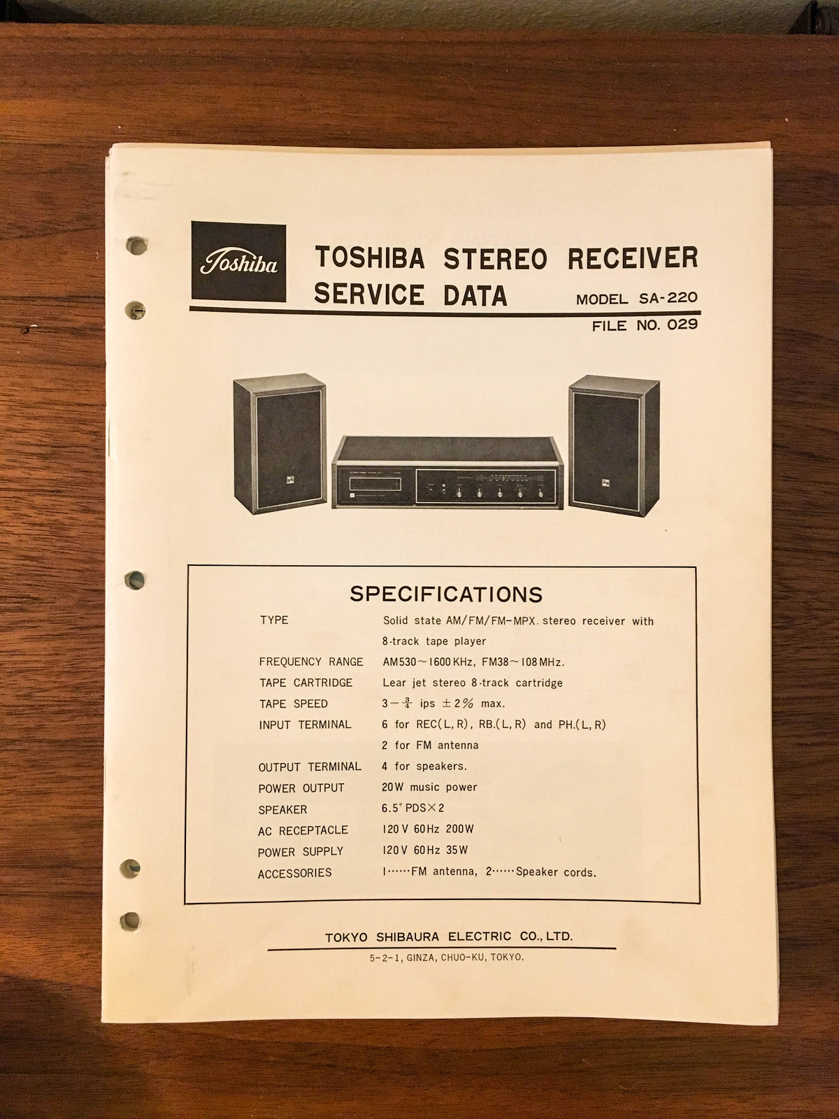Toshiba SA-220 Receiver Service Manual *Original*