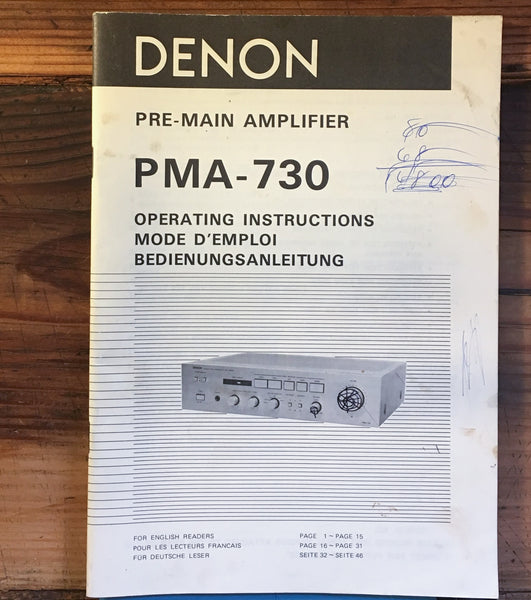 Denon PMA-730 Preamp / Preamplifier User / Owners Manual *Original*