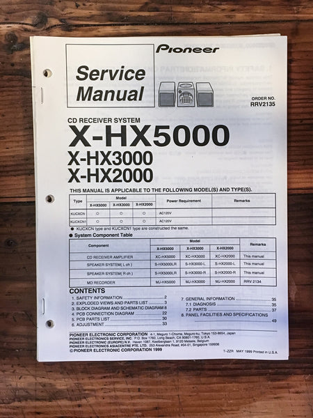Pioneer X-HX5000 -HX3000 -HX2000 Stereo Service Manual *Original*
