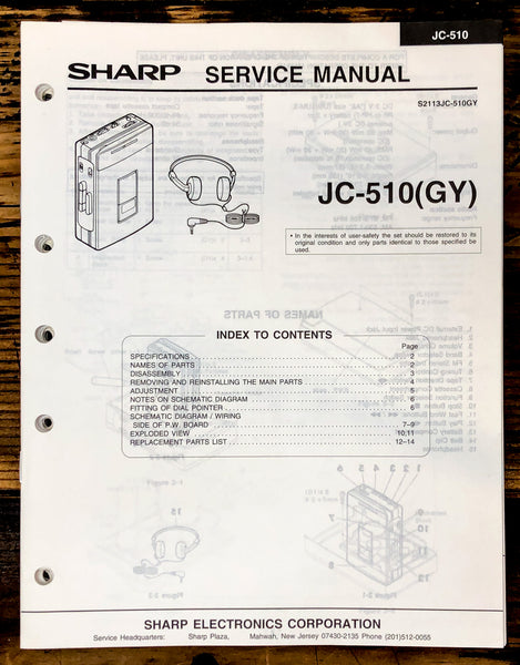 Sharp JC-510 Cassette Service Manual *Original*