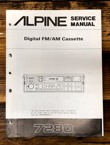 Alpine Model 7280 Car Stereo  Service Manual *Original*