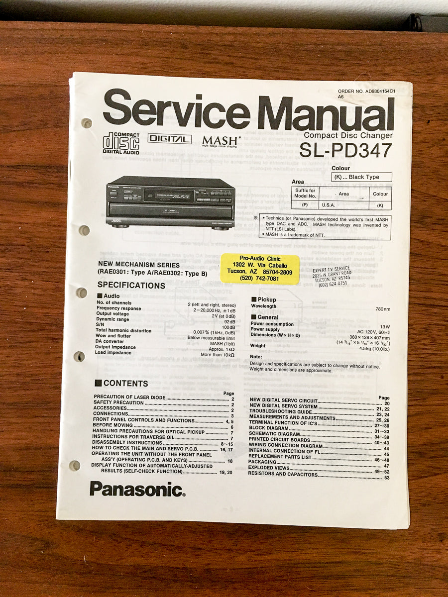 Technics SL-PD347 CD Player Service Manual *Original*