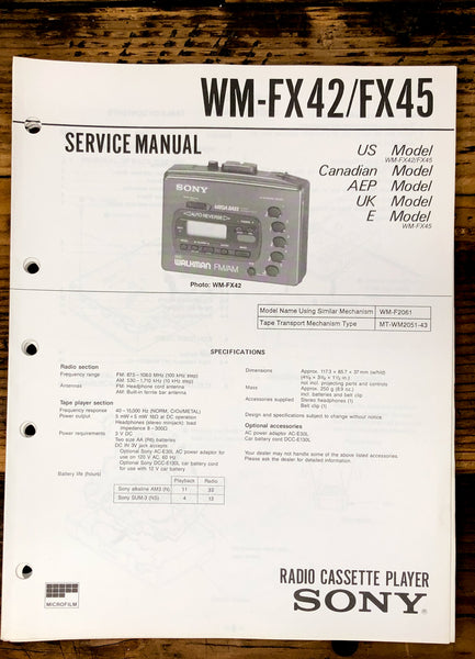Sony WM-FX42 WM-FX45 Radio Cassette  Service Manual *Original*