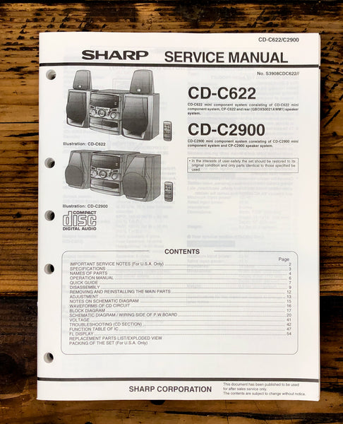 Sharp CD-C622 CD-C2900 Stereo Service Manual *Original*