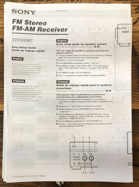 Sony STR-DE997 Receiver  Owner / User Manual *Original*