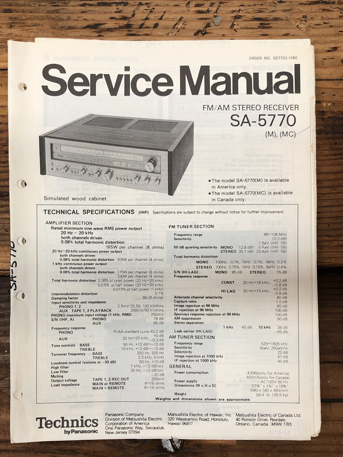 Technics SA-5770 Receiver  Service Manual *Original*