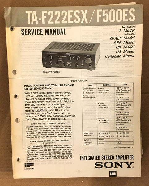 Sony TA-F222ESX / TA-F500ES Stereo Amplifier Service Manual *Original* #2