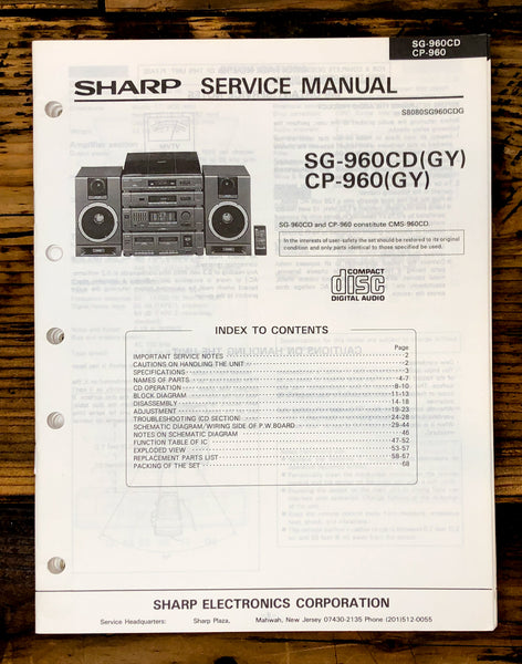 Sharp SG-960CD CP-960 Radio / Stereo System Service Manual *Original*