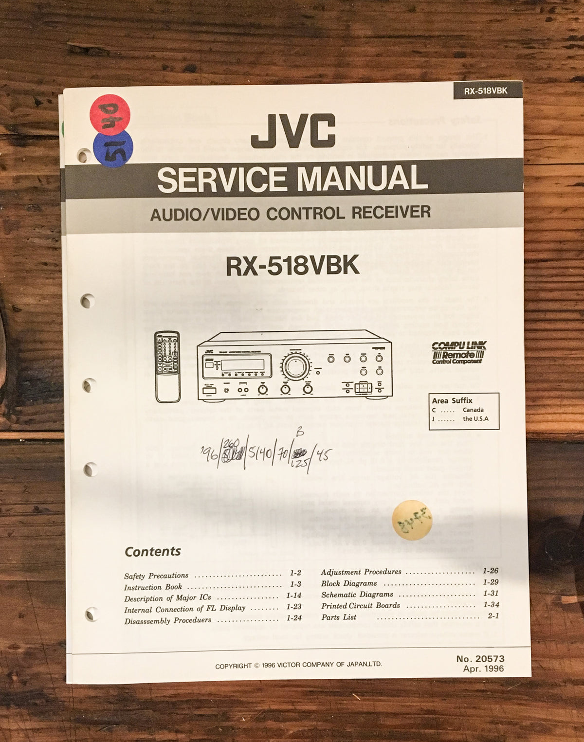 JVC RX-518VBK RX-518 VBK Receiver Service Manual *Original*