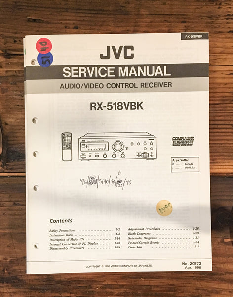 JVC RX-518VBK RX-518 VBK Receiver Service Manual *Original*