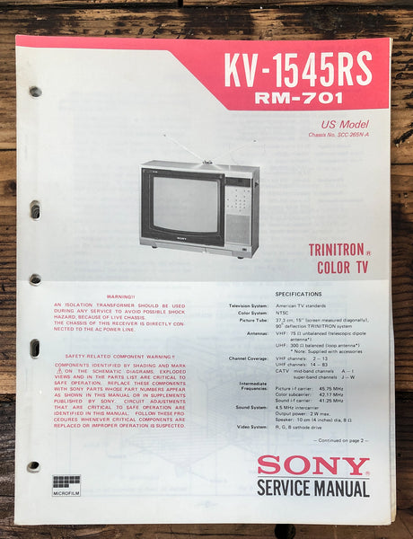 Sony KV-1545RS TV  Service Manual *Original*