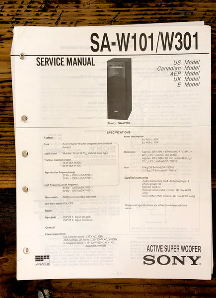 Sony SA-W101 SA-W301 Speaker  Service Manual *Original*