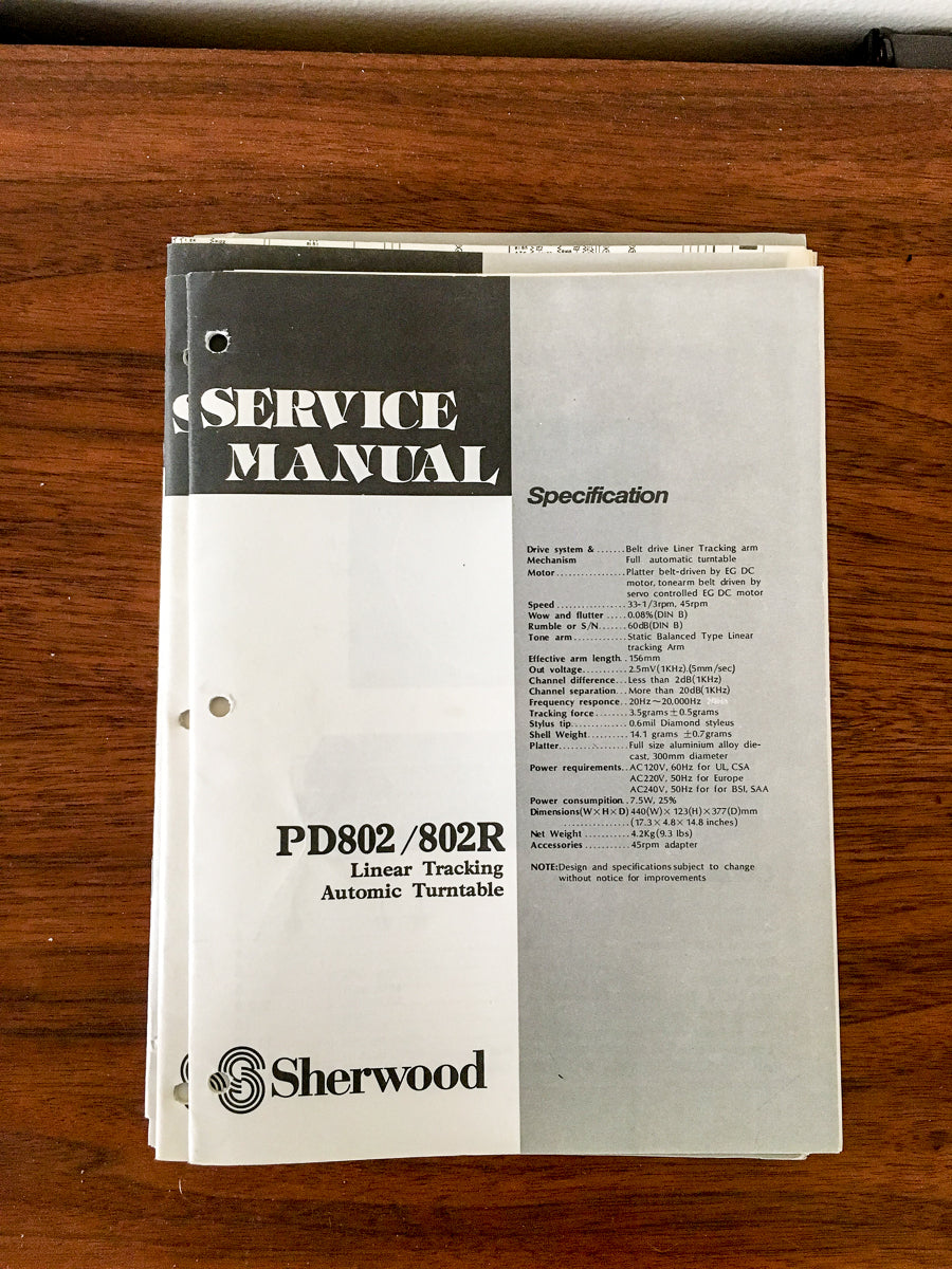 Sherwood PD-802 PD-802R Record Player / Turntable Service Manual *Original*