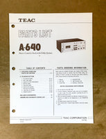 TEAC A-640 Cassette Deck Parts List Manual *Original*
