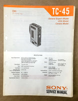 Sony TC-45 Cassette Tape Player Service Manual *Original*