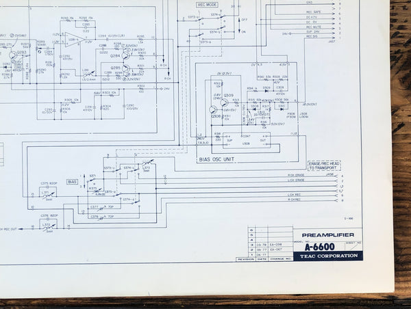 Teac A-6600 Reel to Reel  Fold Out Schematic *Original*