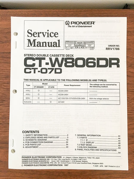 Pioneer CT-W806DR CT-07D Cassette Service Manual *Original*