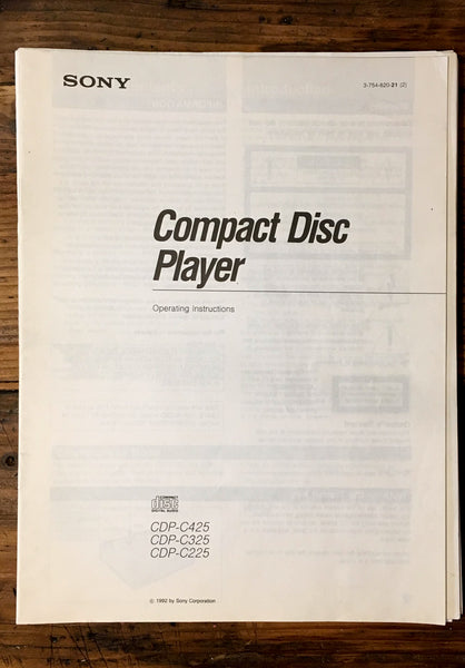 Sony CDP-C225 -C325 -C425 CD Player User / Owner Manual *Original*