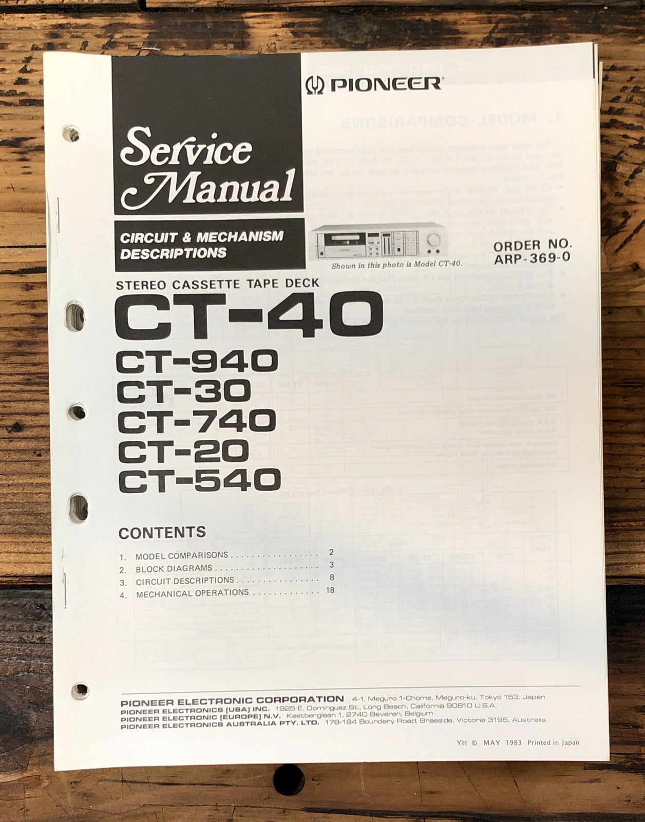 Pioneer CT-40 -940 -30 -740 -20 -540 Cassette Service Manual *Original*