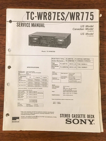 Sony TC-WR87ES TC-WR775 Tape Cassette Service Manual *Original*