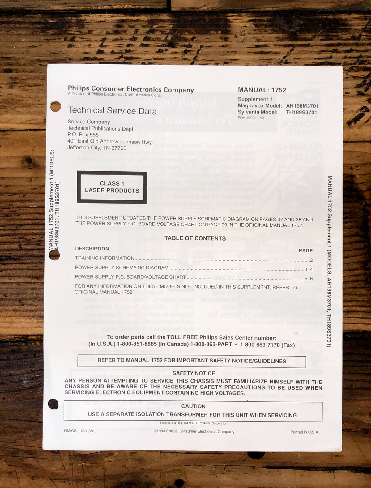 Magnavox / Sylvania AH198M3701 TH189S3701 Stereo Supp Service Manual *Original*