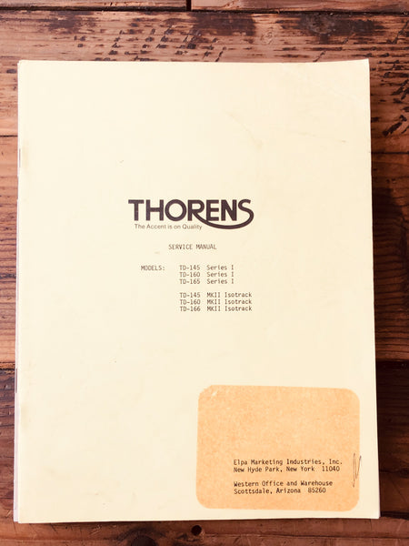 Thorens TD-145 TD-160 TD-165 MKI & MKII Turntable  Service Manual *Original*
