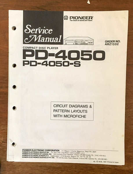 Pioneer PD-4050 PD-4050-S CD Player Service Manual Notice *Original*