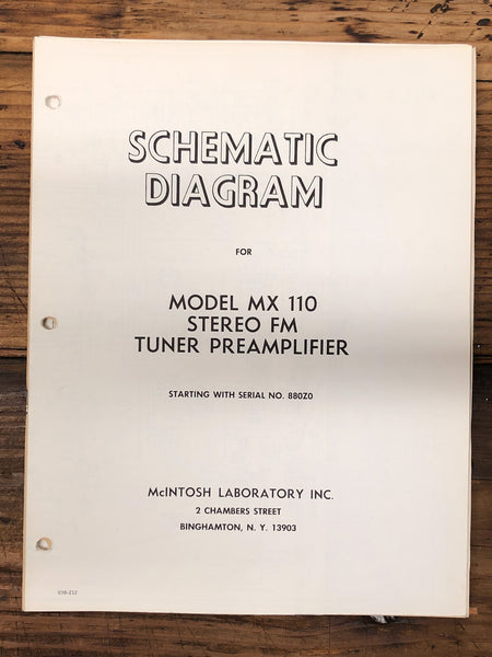 Mcintosh  MX-110 MX110 Preamp / Preamplifier  Fold Out Schematic *Original*