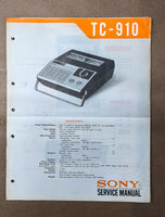 Sony TC-910 Tape Player Service Manual *Original*