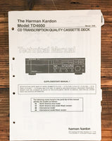 Harman Kardon TD4600 Cassette  Service Manual Supplement 1 *Original