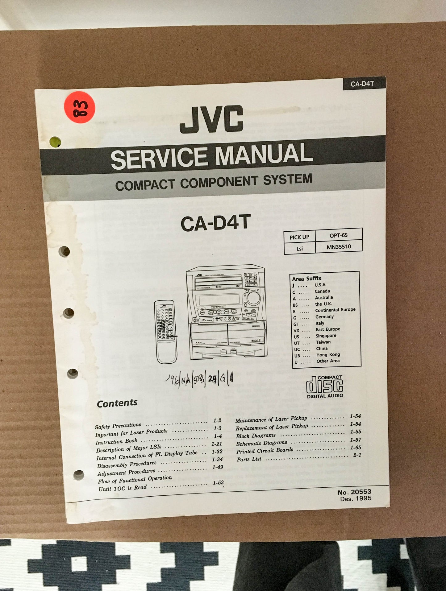 JVC CA-D4T Stereo System Service Manual *Original*