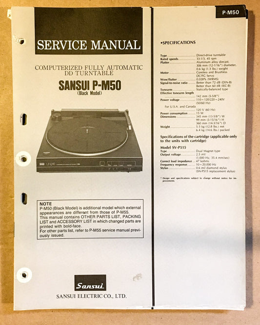 Sansui P-M50 Record Player / Turntable  Service Manual *Original*