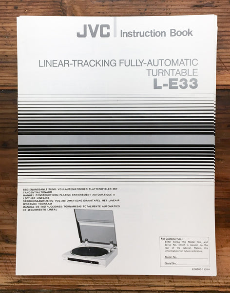 JVC L-E33 Record Player / Turntable  Owners / User Manual *Original*