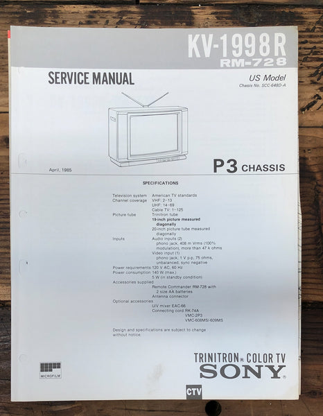 Sony KV-1998R TV  Service Manual *Original*