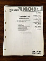 Sony TC-FX33 TC-FX33B Cassette Service Manual Supplement *Original*