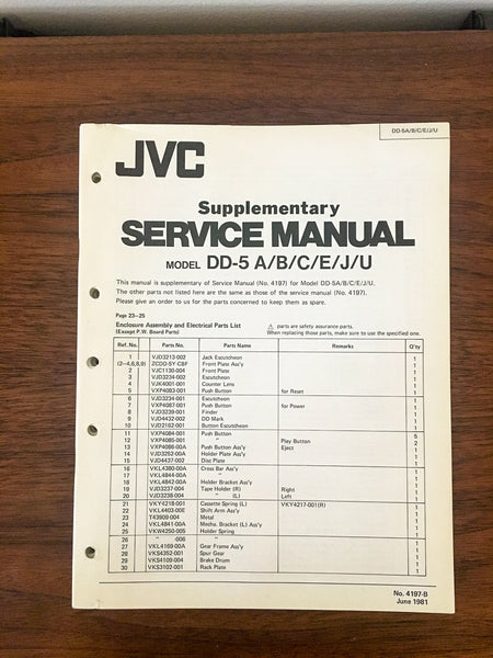 JVC DD-5 Cassette Service Manual Supplement *Original*