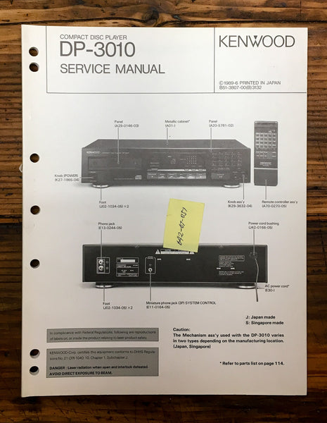 Kenwood DP-3010 Stereo  Service Manual *Original*